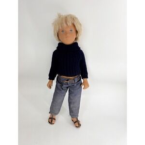 Sasha Doll Gregor Blonde Hair Blue Eyes Navy Sweater Denim Pants Sandals Vintage